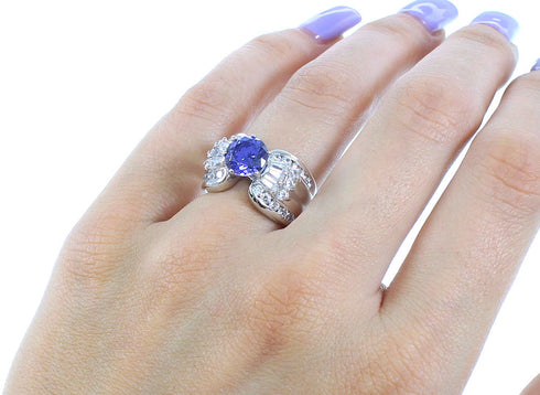 Sterling Silver Cubic Zirconia And Tanzanite Jewelry Ring Size 7 AX71391